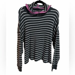 We The Free Free People Black and White Striped Top with Pink Accents X-Small